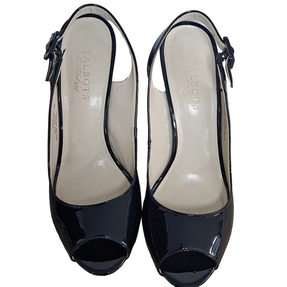 Talbots Peep Toe Black Patent Leather Slingback heels size 9AA NEW with BOX - Picture 3 of 10